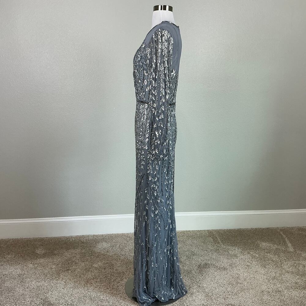 Mac Duggal 5644 Sequined Long Sleeve Column Evening Gown Silver Size 4 Dress - Picture 6 of 12